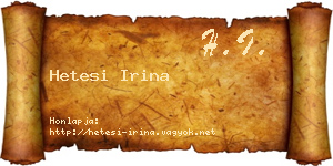 Hetesi Irina névjegykártya